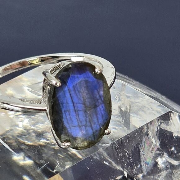 925 Sterling Silver Ring Sz with Natural Labradorite Gemstone. - Picture 1 of 10